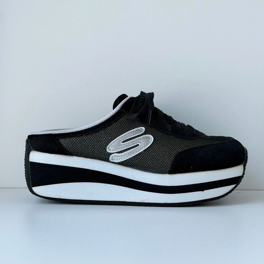 Vintage Skechers Somethin' Else Mules Women 7.5 Black Platform Y2K Sneakers